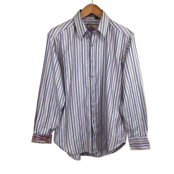 Robert Graham Men's L Multicolor Striped Flip Cuff Button Up Shirt - Picture 1 of 11